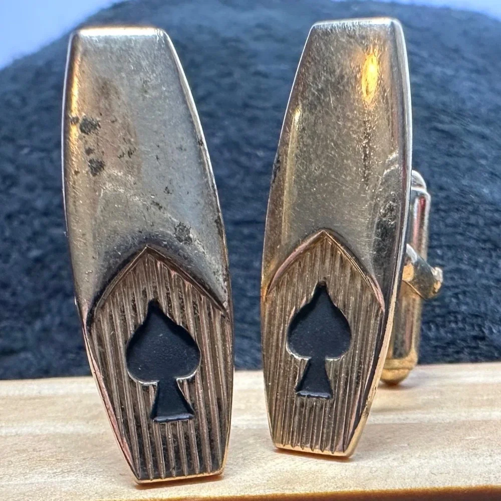 Vintage Anson Spade Tie Clip Cufflinks Set Gold Tone Mid Century‎ Mens
